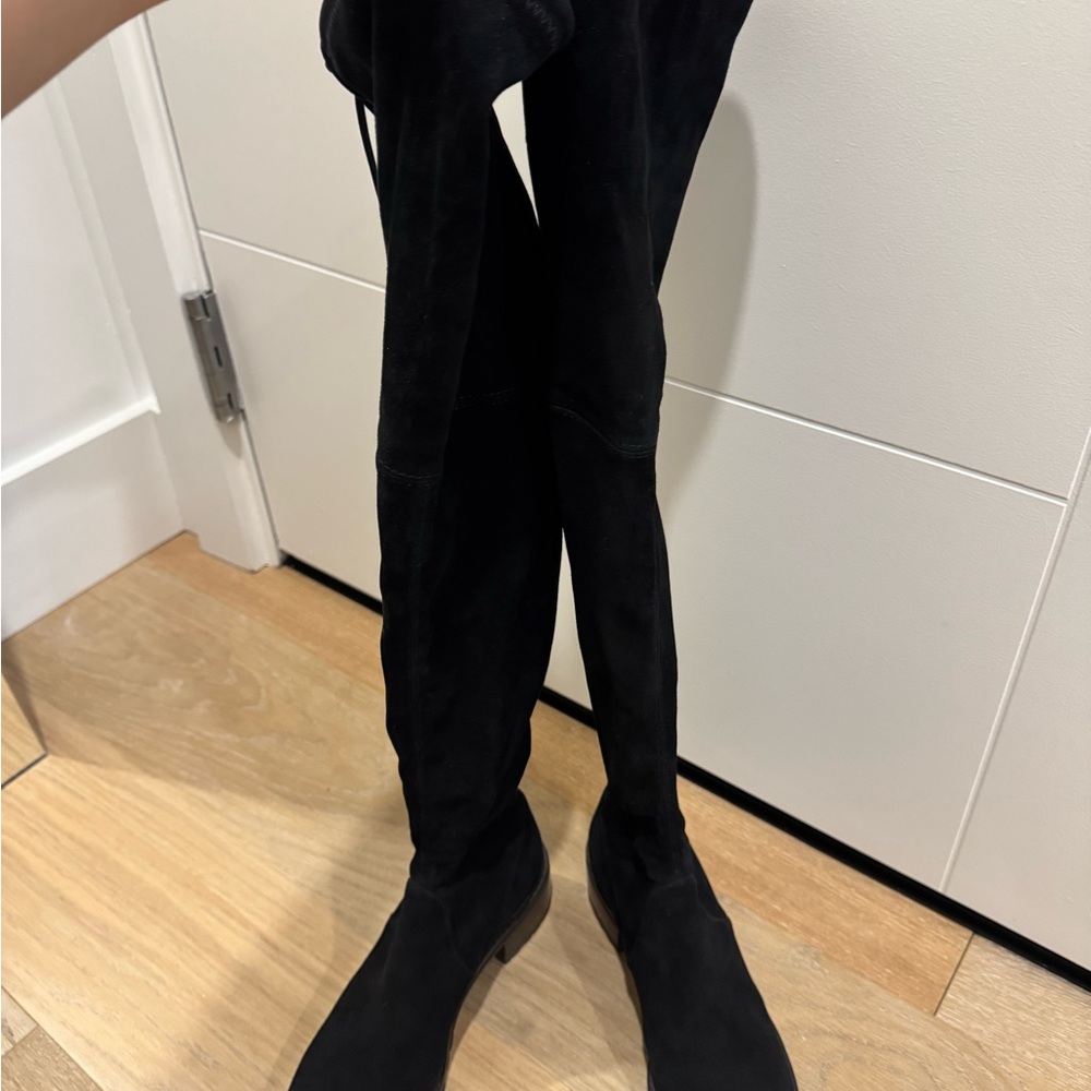 Stuart Weitzman BLAIRE CITY BOOT Black Stretchy Suede 7B